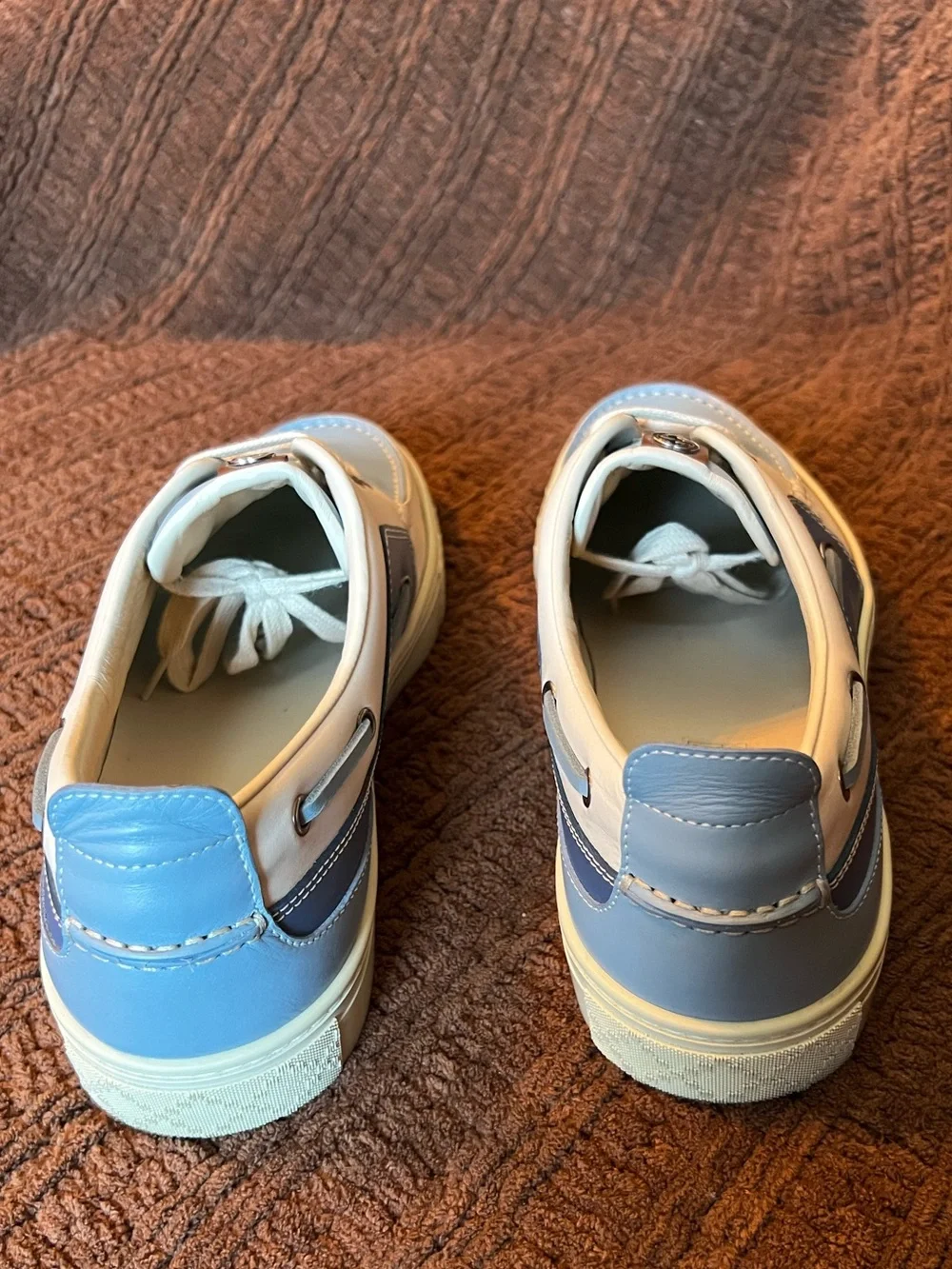 Gucci Blue and Beige Leather Boat Shoe Sneakers